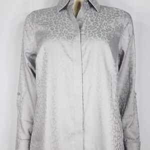 NWT gray silver animal print LS button up shirt 0